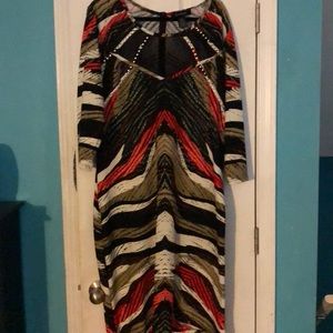 Animal Print Studded Mesh Collar Dress